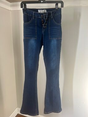 Celebrity Pink Indigo High-Rise Flare Jeans with Button-Fly